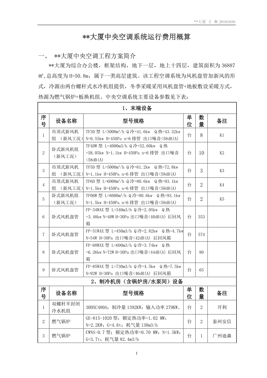 某办公大厦空调运行费用_第1页