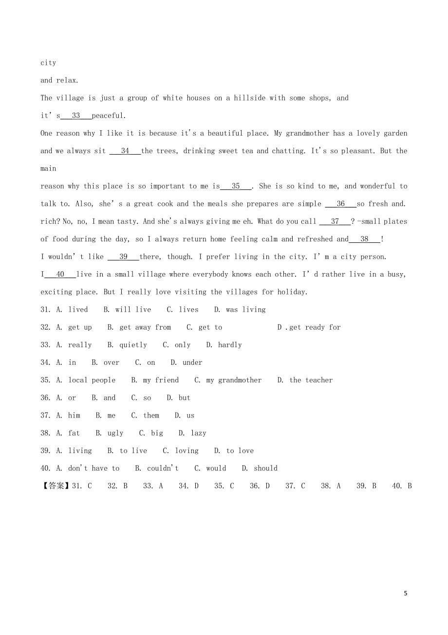 中考英语试题分项版解析汇编第03期专题07完形填空日常生活类新闻报道及广告布告类含解析_第5页