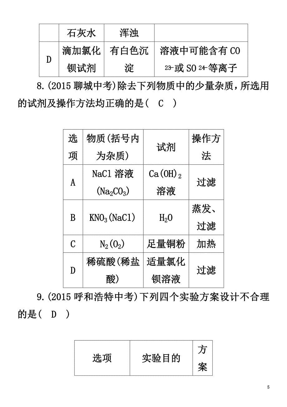 （青海专版）2021中考化学命题研究第二编重点题型突破篇专题二物质的检验、鉴别和除杂（精练）试题_第5页