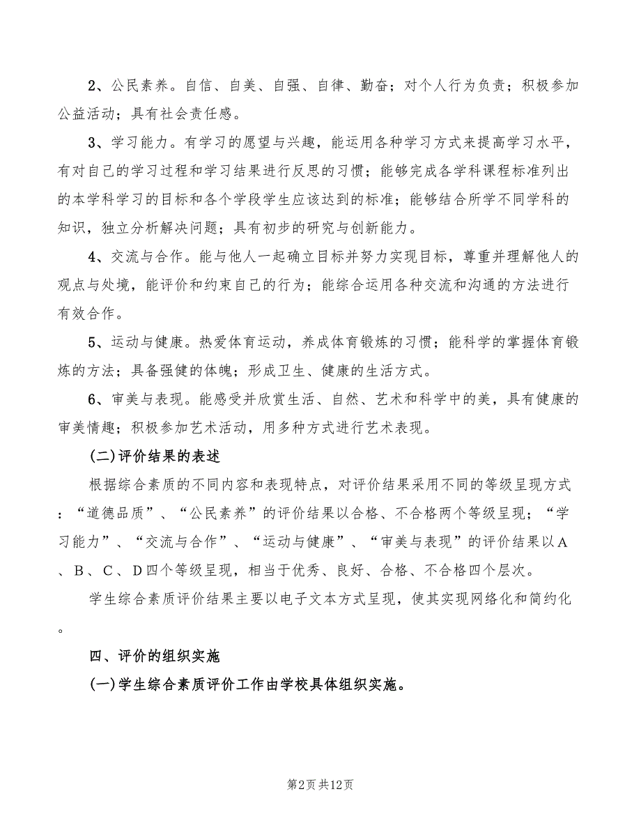 2022年中学学生综合素质评价实施办法_第2页