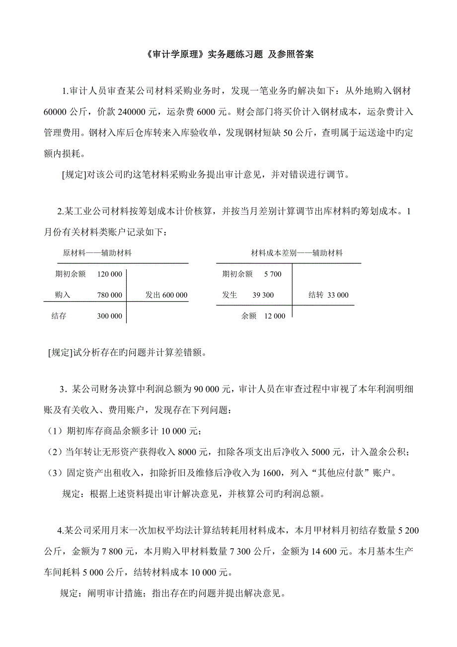 2022审计学原理实务题练习题及答案doc_第1页