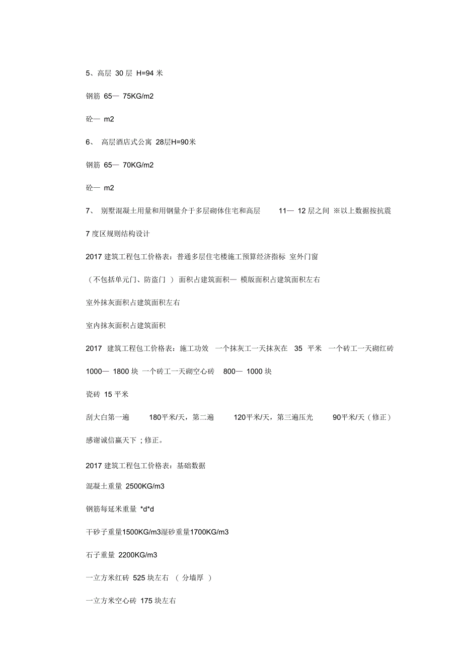 建筑工程包工价格表_第5页