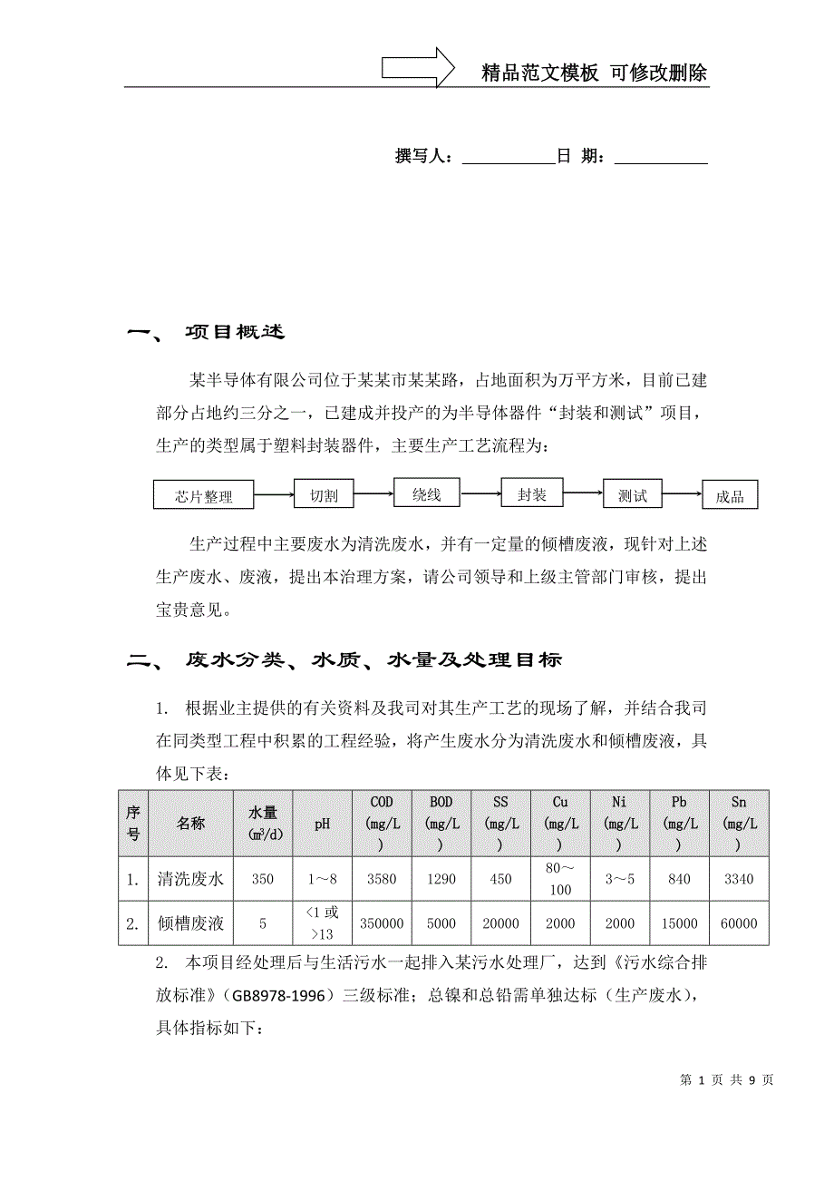 某半导体有限公司废水处理方案_第1页