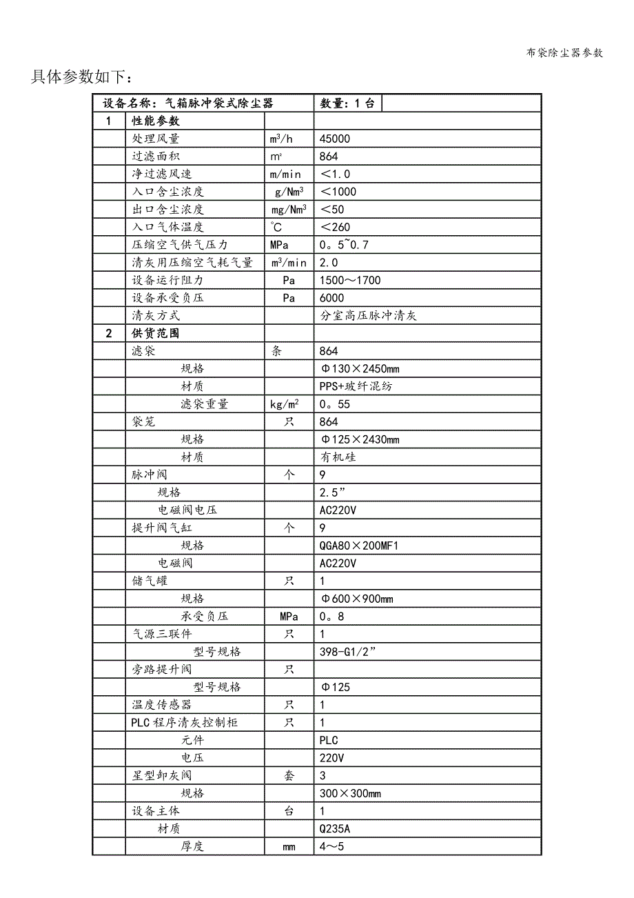 布袋除尘器参数_第1页