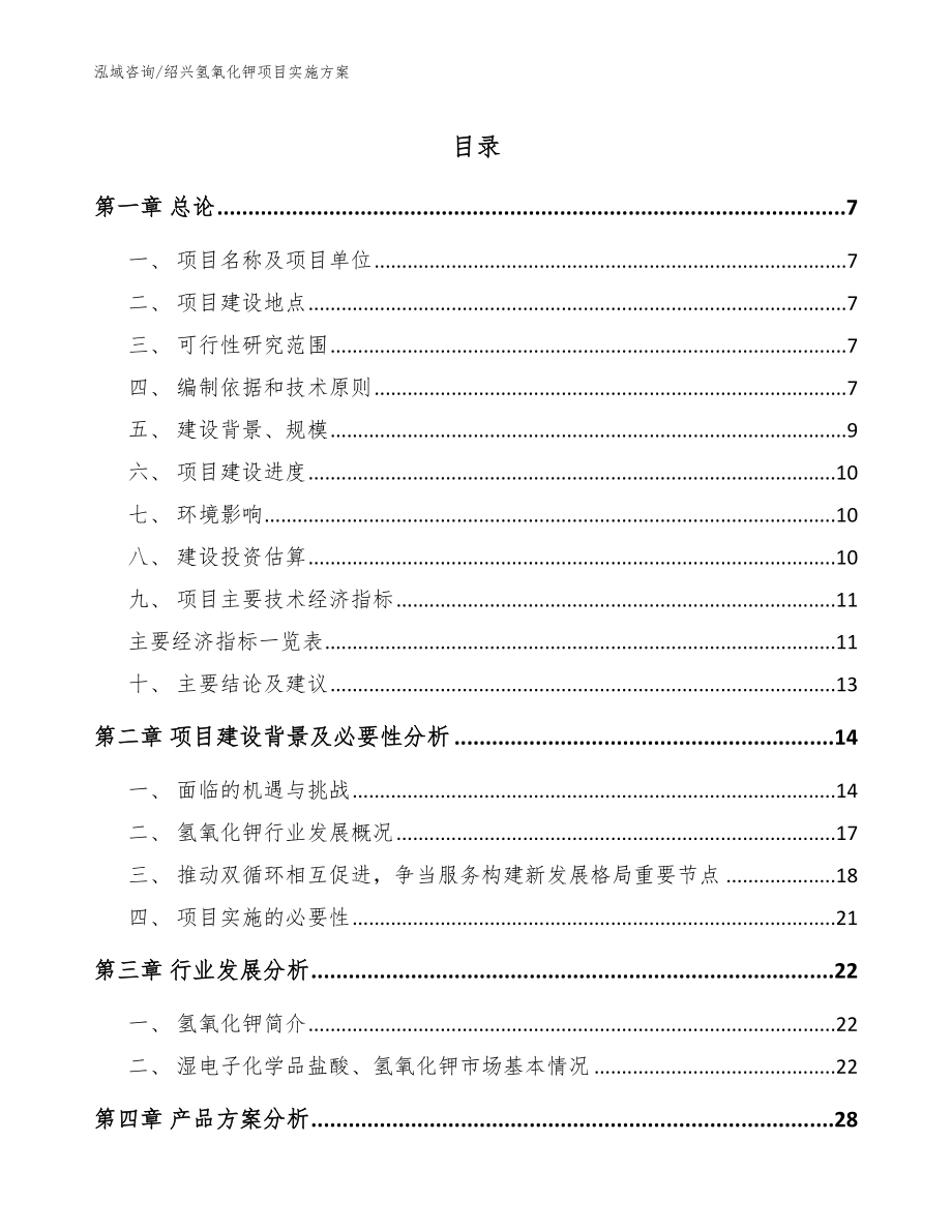 绍兴氢氧化钾项目实施方案参考范文_第1页