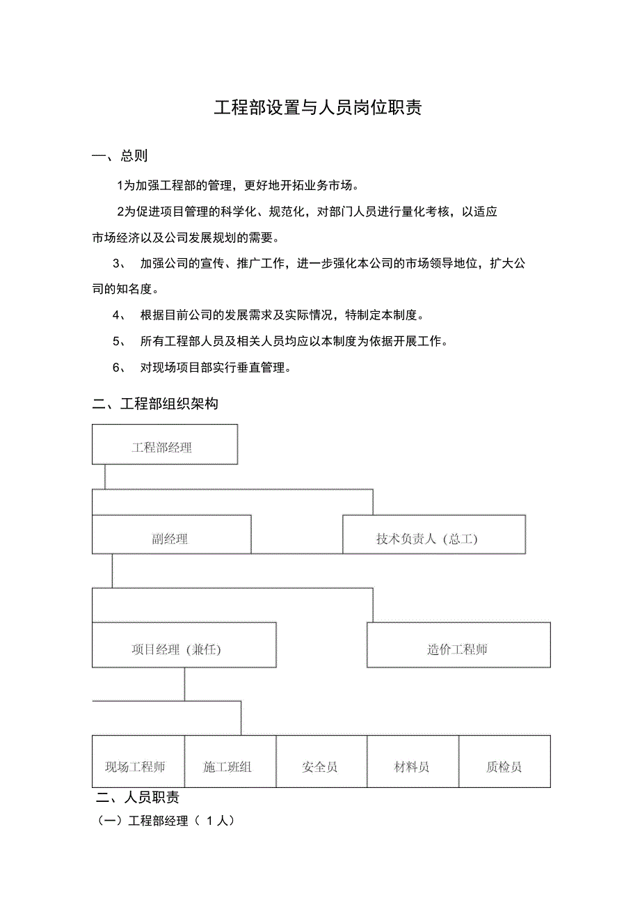 工程部设置与人员岗位职责(doc8页)_第1页