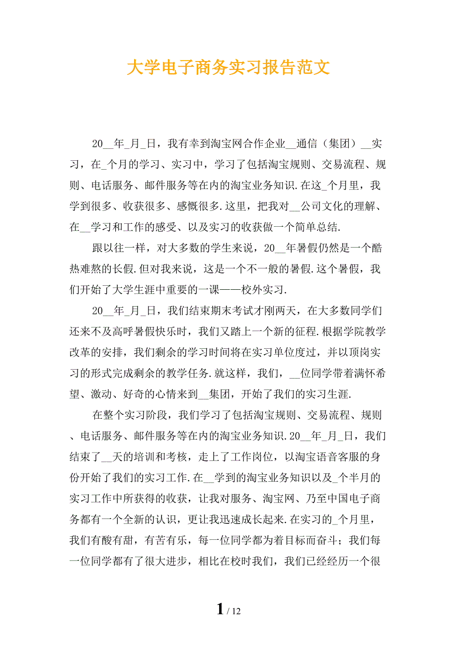 大学电子商务实习报告范文_第1页