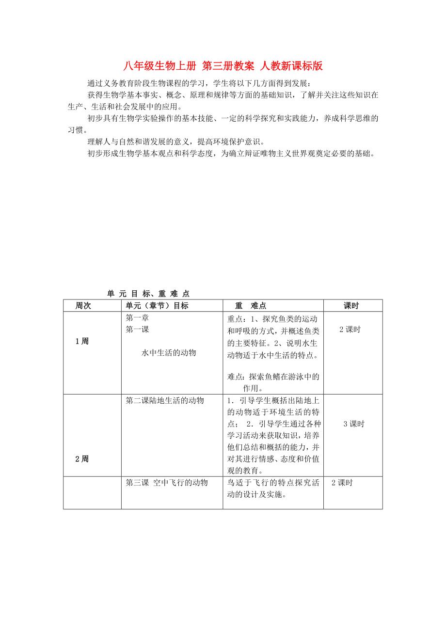 八年级生物上册 第三册教案 人教新课标版_第1页