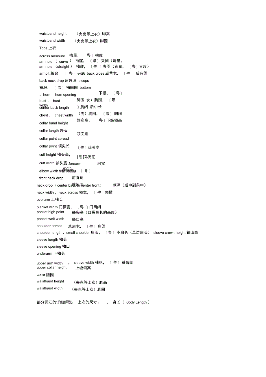 服装尺寸术语中英对照_第3页