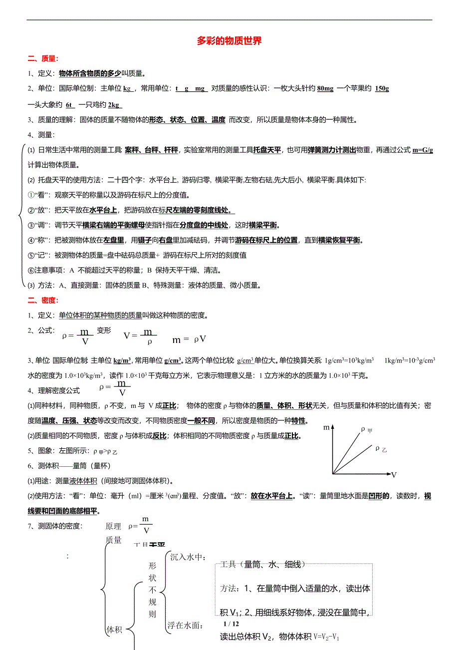 人教版八年级物理-质量和密度-知识点+习题(含答案)打印版_第1页