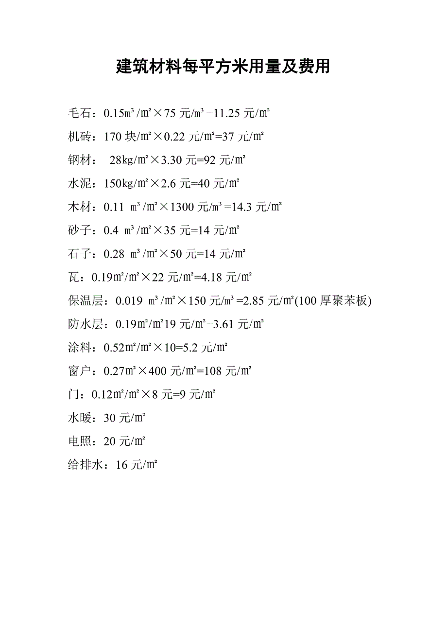 建筑材料每平方米用量及实例_第1页