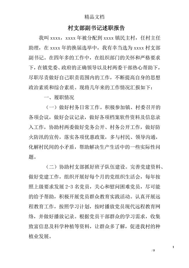 村支部副书记述职报告