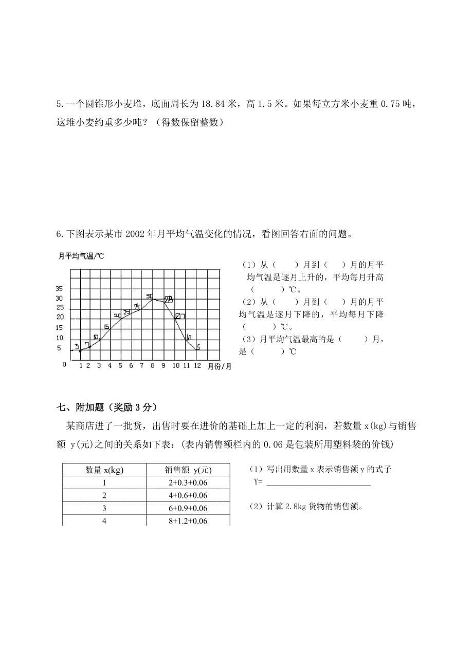 北师大版小学六年级数学总复习试题2及答案_第5页