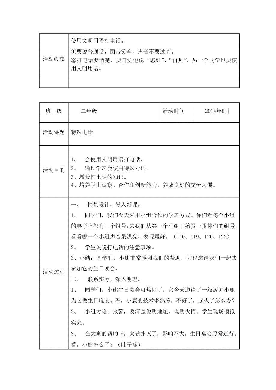 2014年8月二年级综合实践活动记录表.doc_第5页