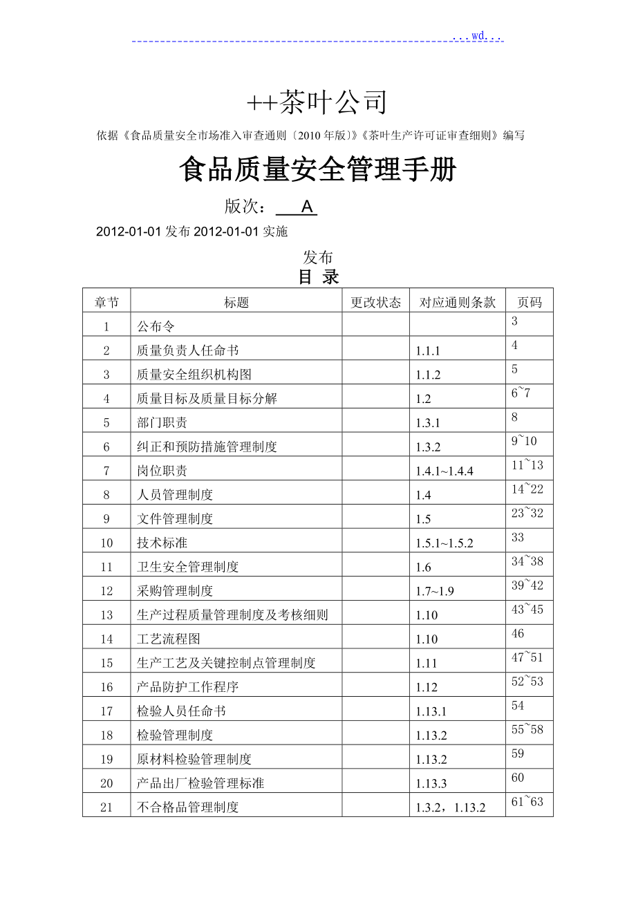 茶叶公司质量管理手册_第1页