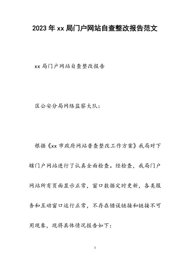 2023年XX局门户网站自查整改报告.docx