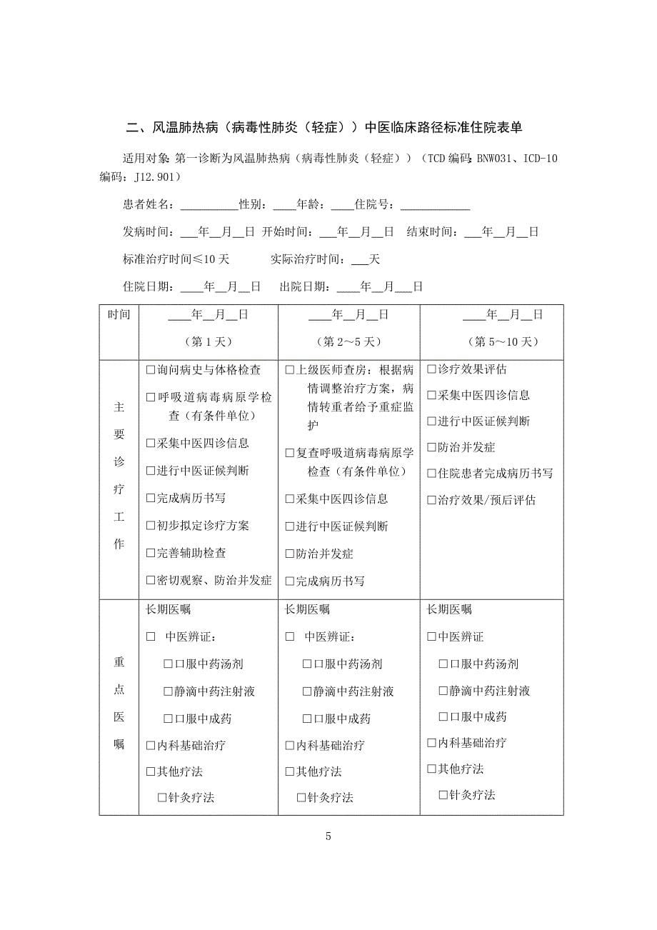 风温肺热病（病毒性肺炎（轻症））中医临床路径（试行版2017）_第5页