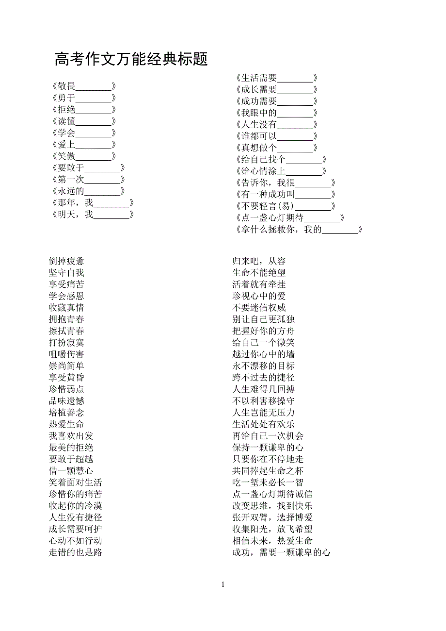 高考作文万能经典标题范例.doc_第1页