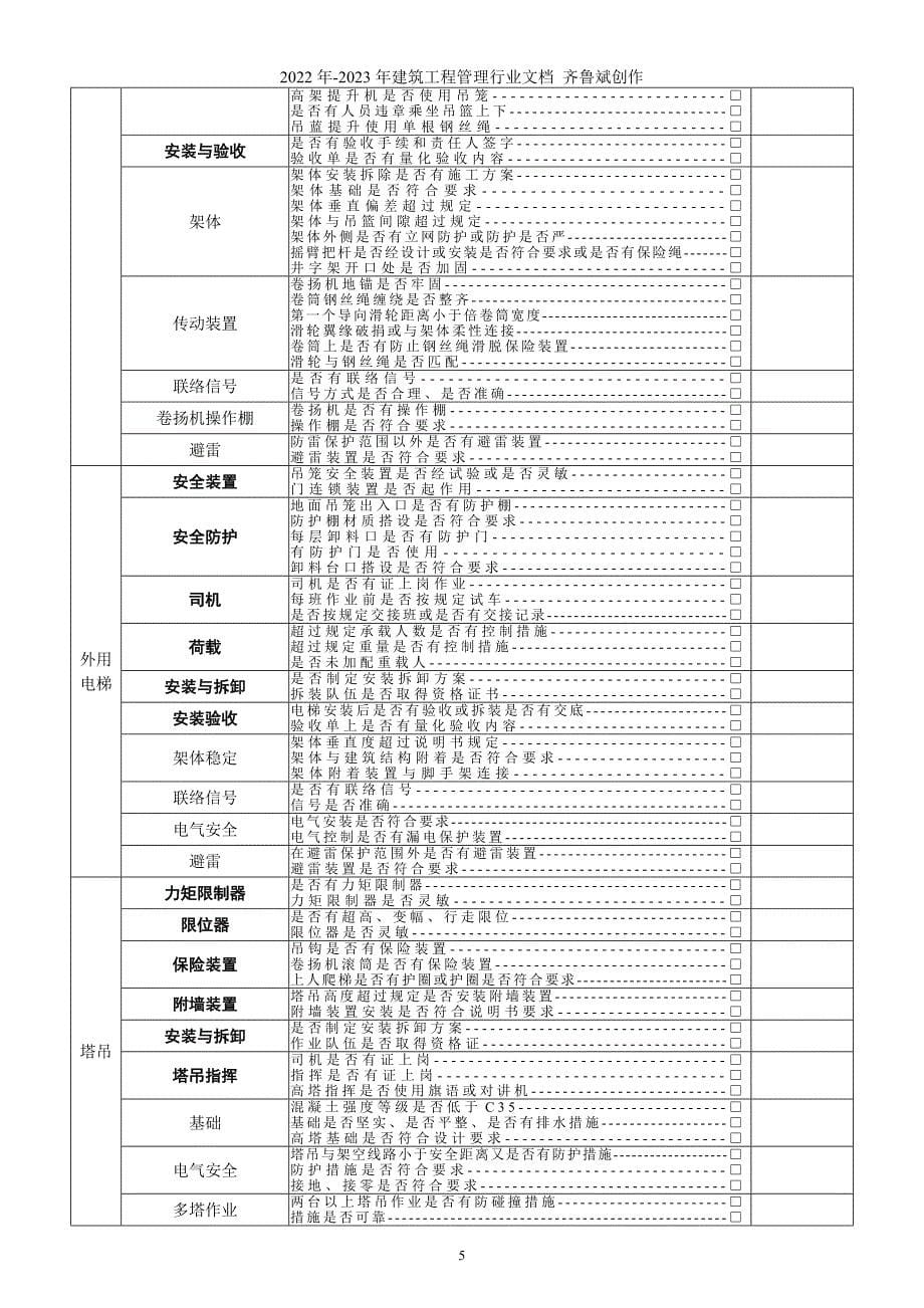 施工现场安全检查表_第5页