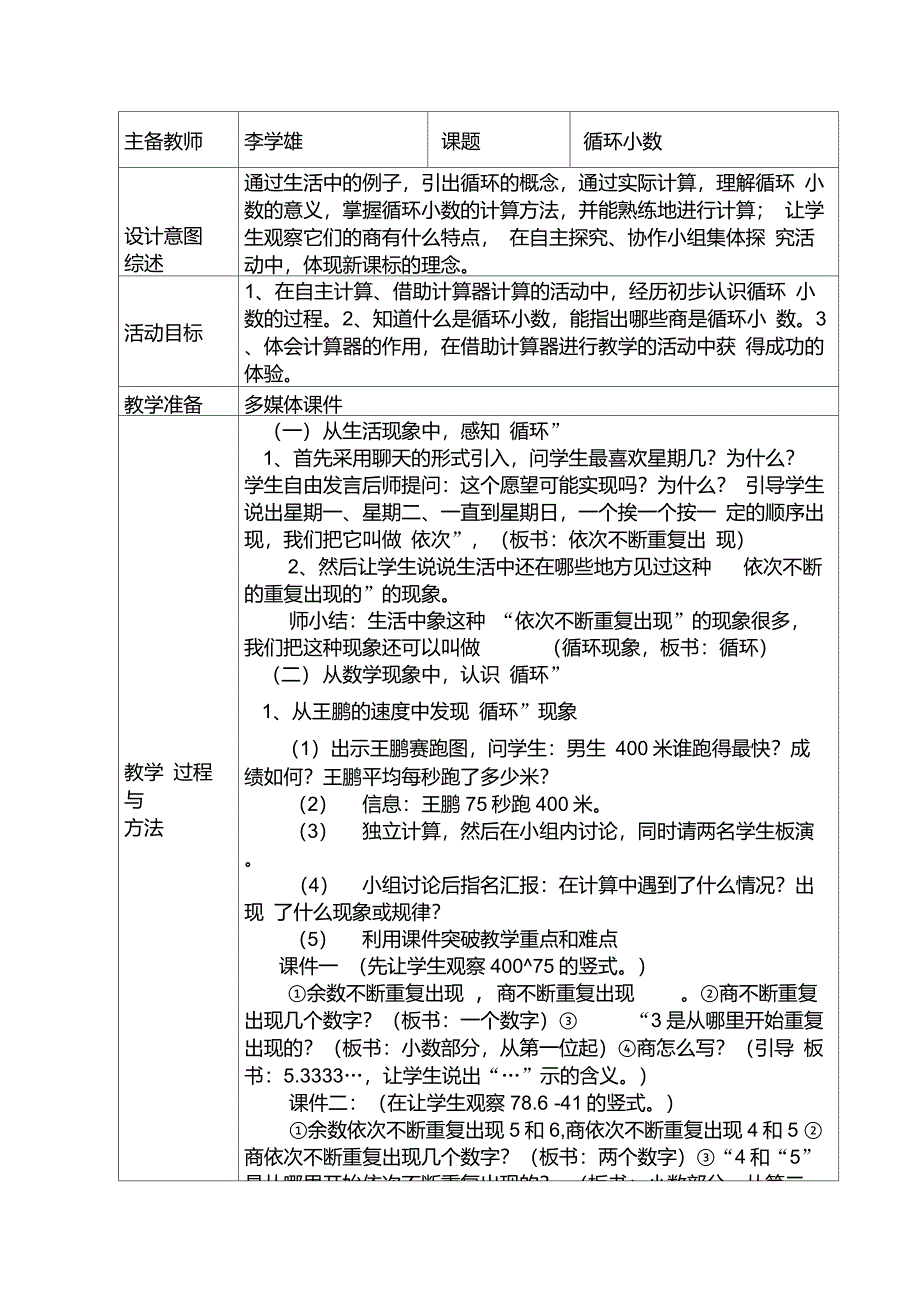 五年级数学集体备课记录_第1页