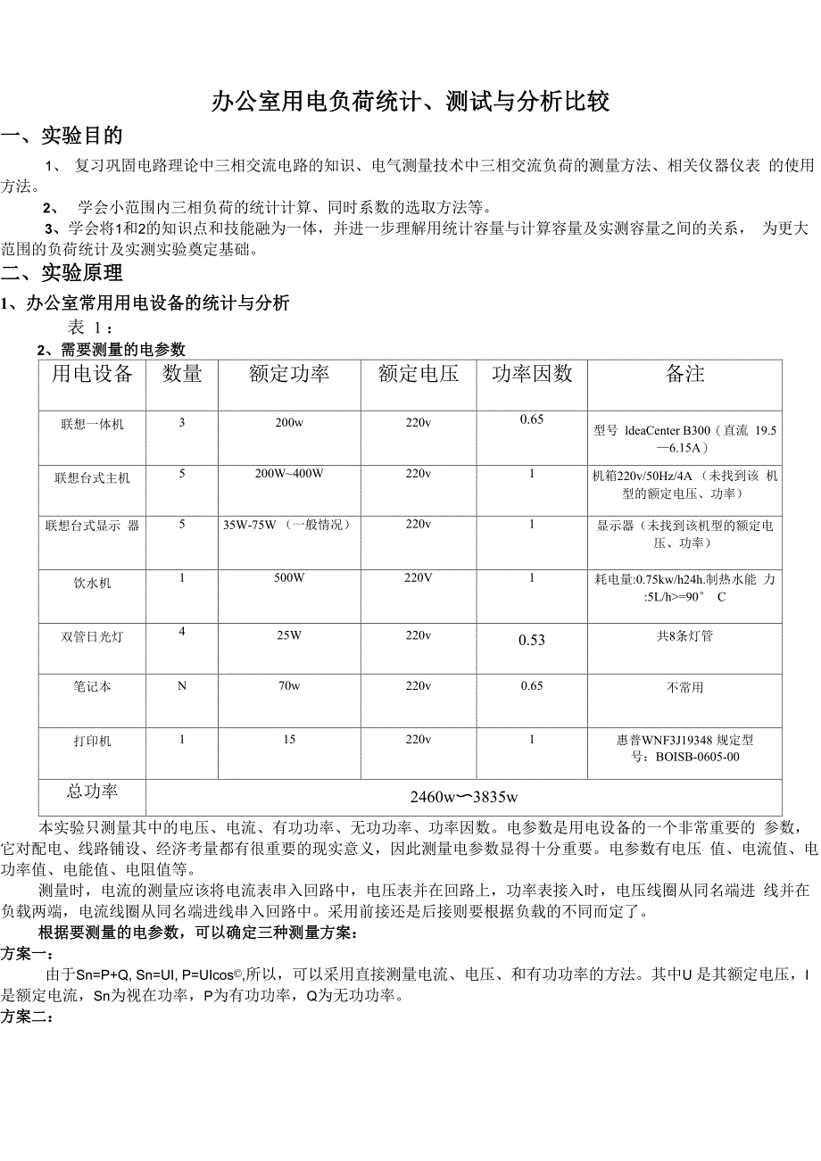 办公室用电负荷统计、测试与分析比较_第1页
