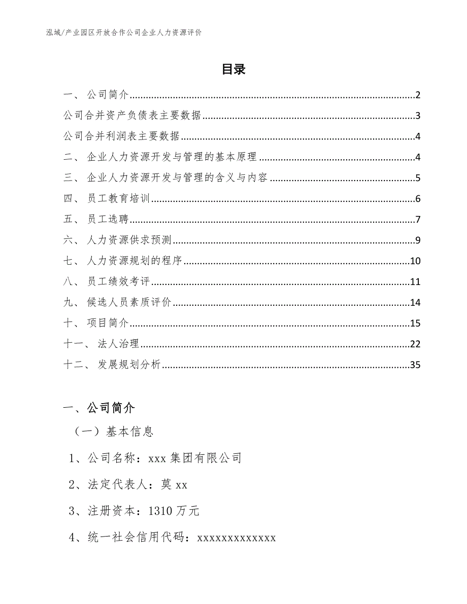 产业园区开放合作公司企业人力资源评价（范文）_第2页