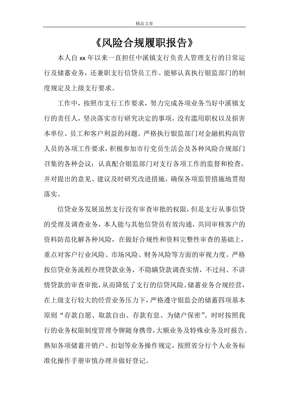 《风险合规履职报告》.doc_第1页