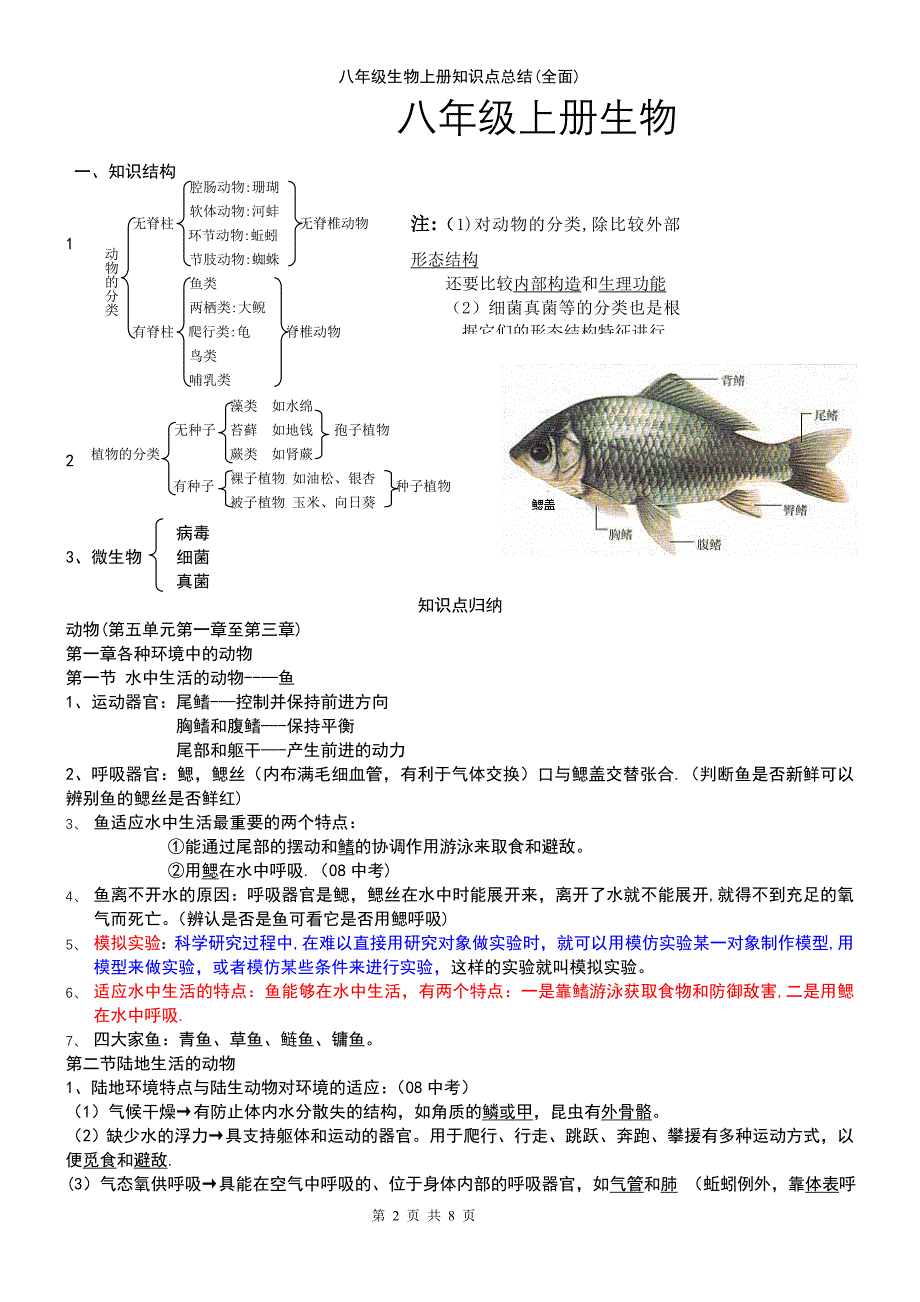 (2021年整理)八年级生物上册知识点总结(全面)_第2页