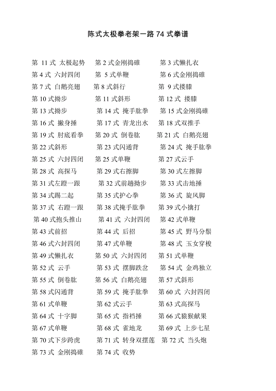 陈式太极拳老架一路74式拳谱_第1页