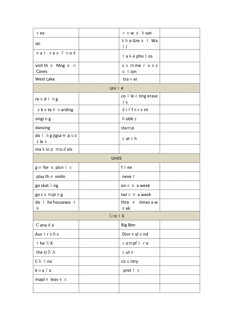 人教版一年级起点四年级下册英语单词汇总_第4页