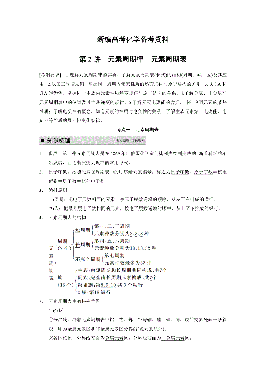 新编高考化学专题精讲：元素周期律、元素周期表【含例题】_第1页