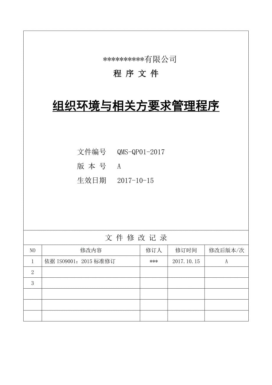 2015版-组织环境与相关方要求管理程序_第1页