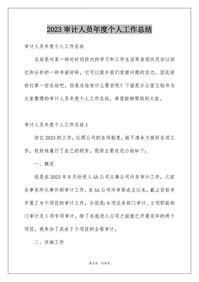 2023审计人员年度个人工作总结范文.docx