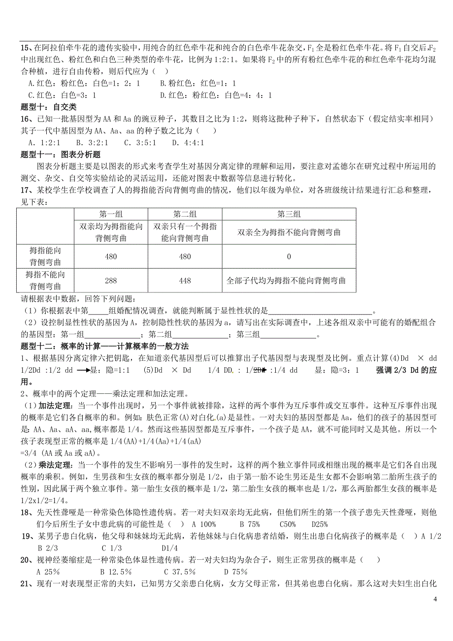 江苏省灌南高级中学高三生物 基因的分离定律 题型总结.doc_第4页