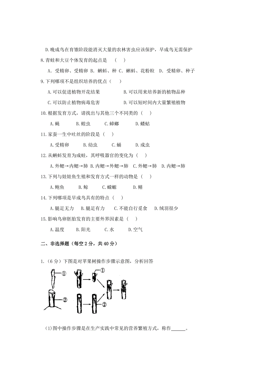 河南省吕潭一中八年级生物上册第一次检测试题苏教版_第2页