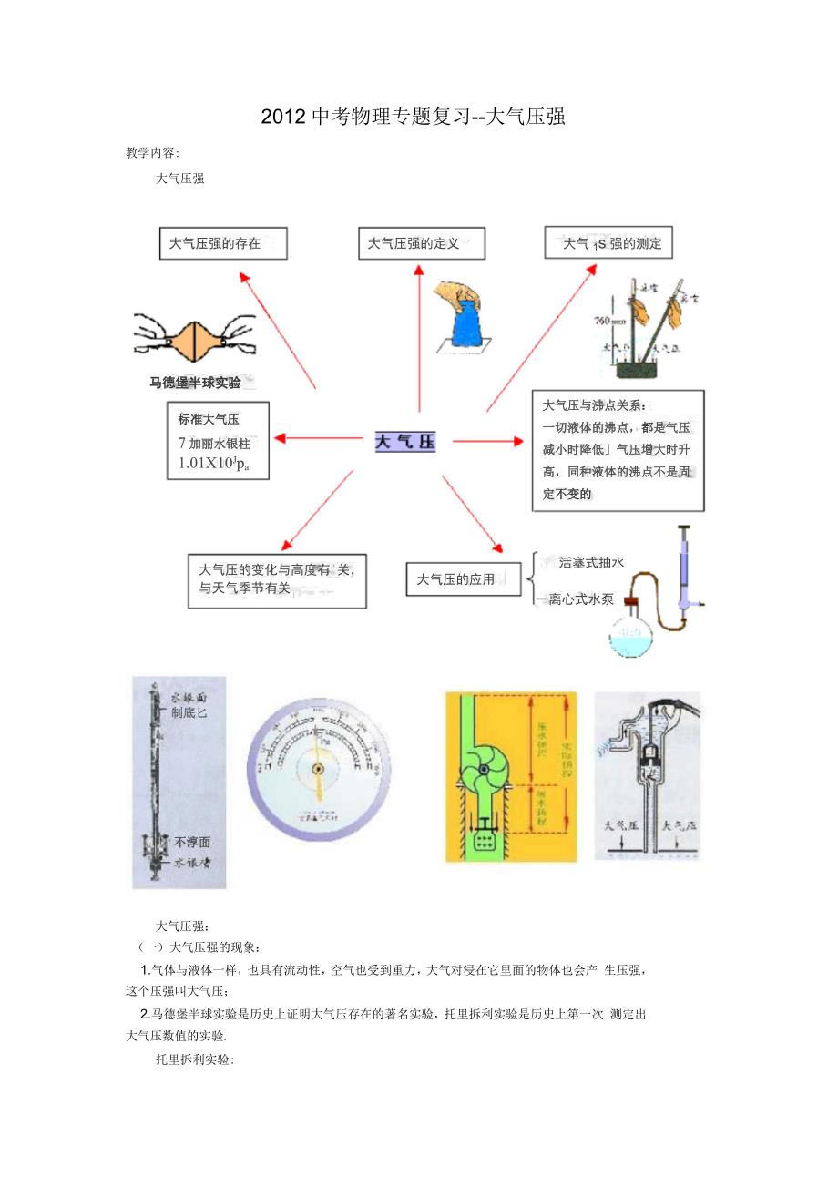 中考物理专题复习大气压强概要_第1页