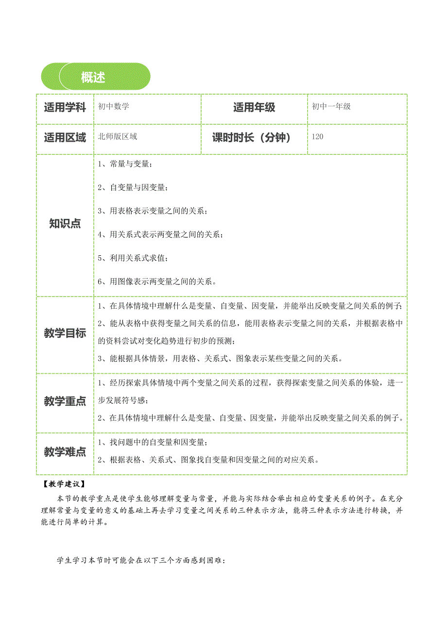 【BSD版春季课程初一数学】第11讲：变量之间的关系-教案.docx_第2页