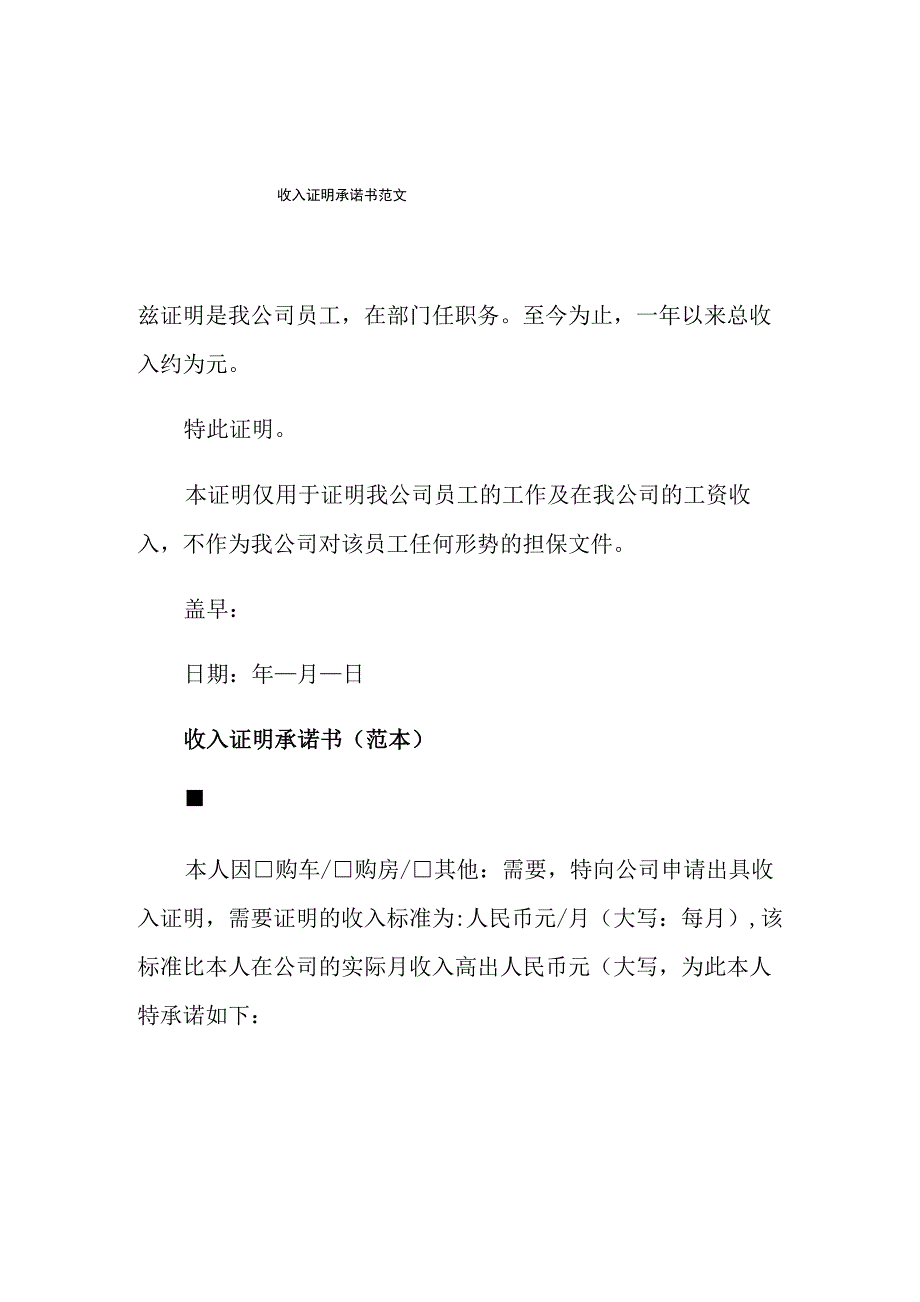 2021年收入证明承诺书范文_第1页