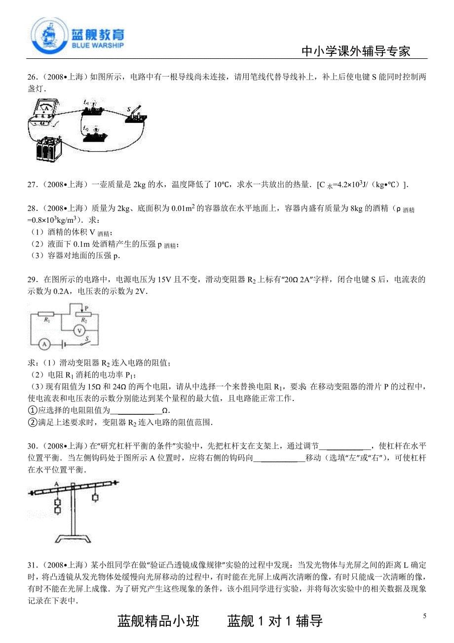 2008年上海市中考物理试卷答案解析_第5页