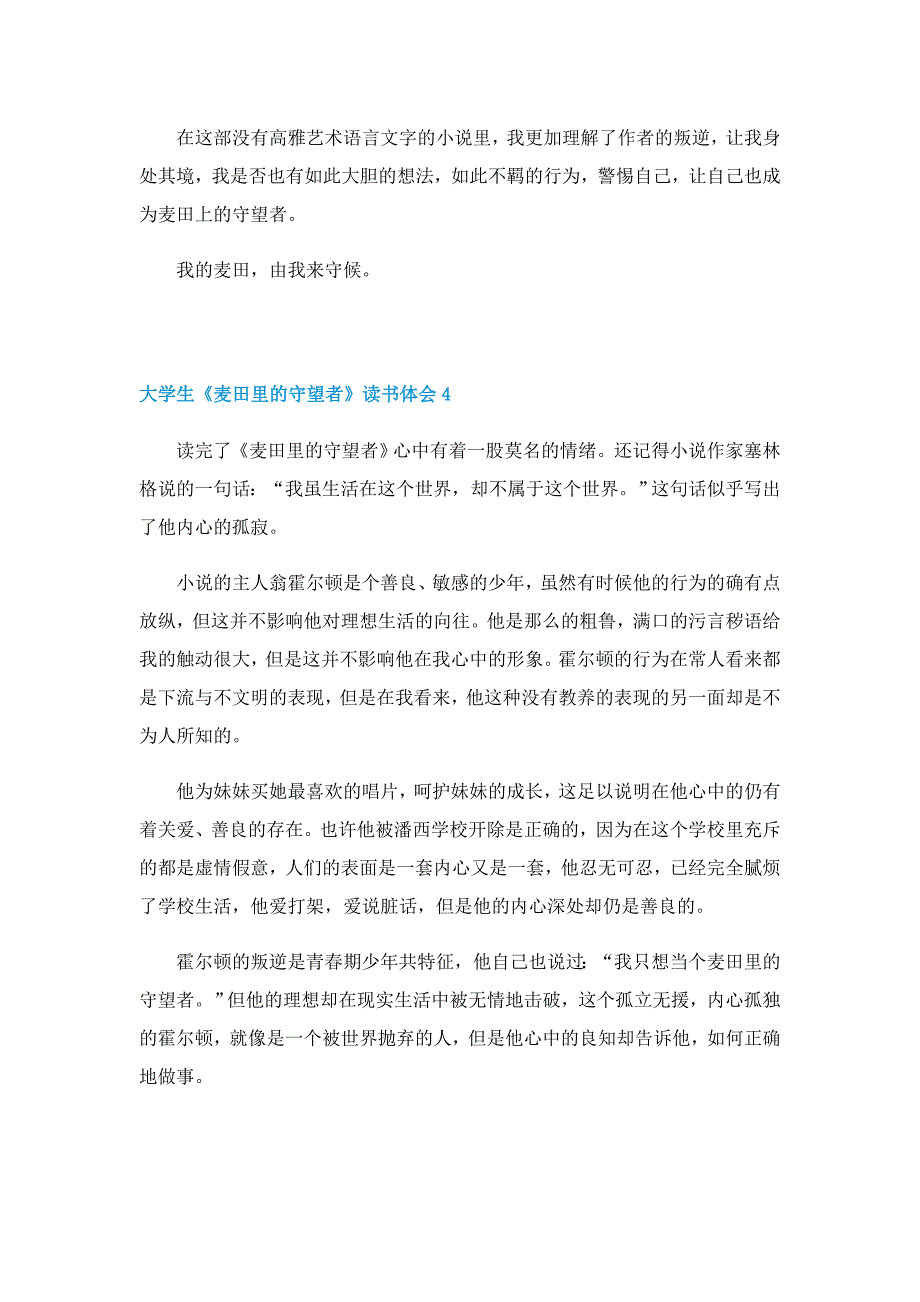 大学生《麦田里的守望者》读书体会_第4页