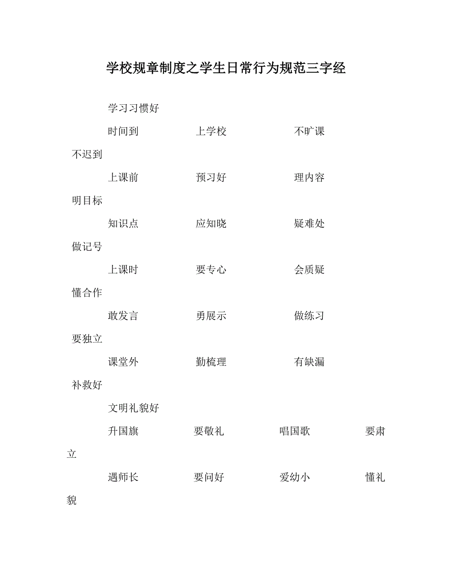 学校规章制度之学生日常行为规范三字经_第1页