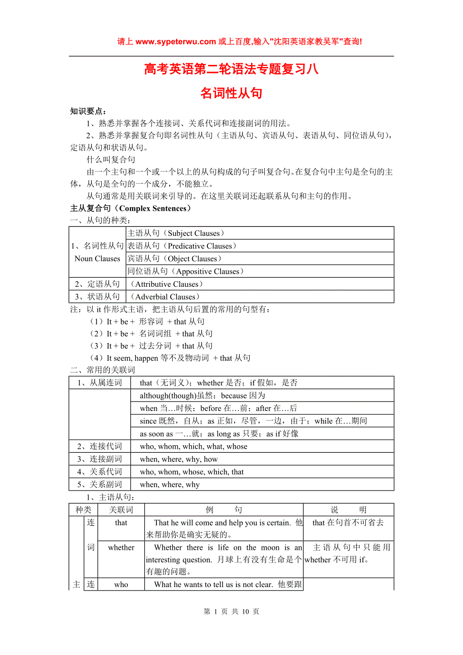 高三英语第二轮语法专题复习教案-名词性从句_第1页