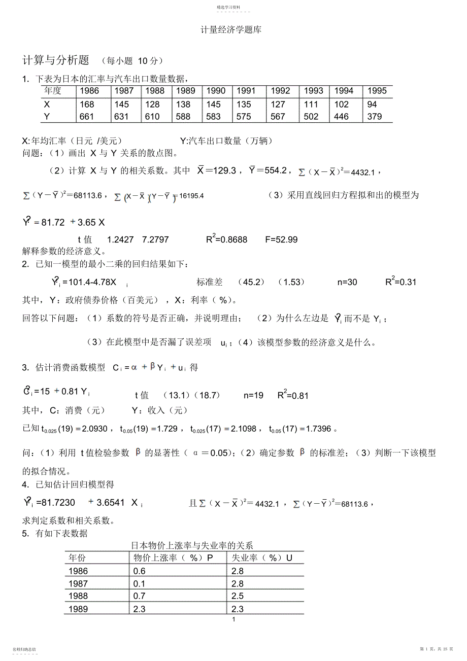 2022年计量经济学题库及答案.详解_第1页