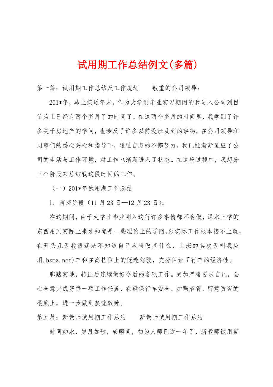 试用期工作总结例文(多篇).docx_第1页