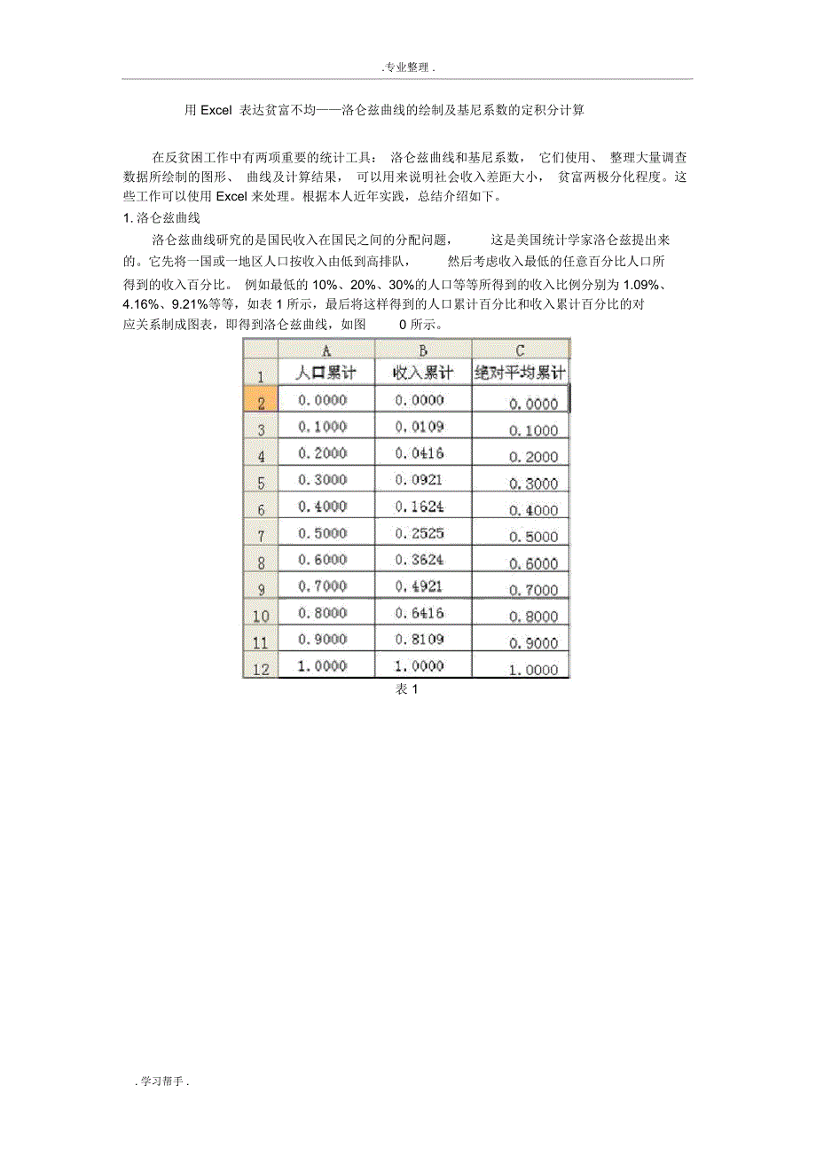 洛仑兹曲线的绘制与基尼系数的定积分计算_第1页