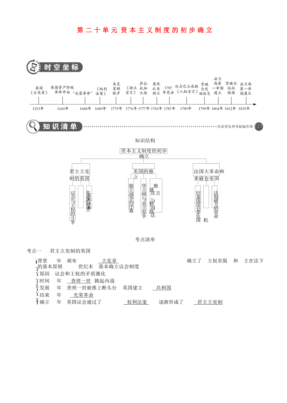 中考历史总复习第五部分世界近代史第二十单元资本主义制度的初步确立讲解部分素材新人教版.docx_第1页