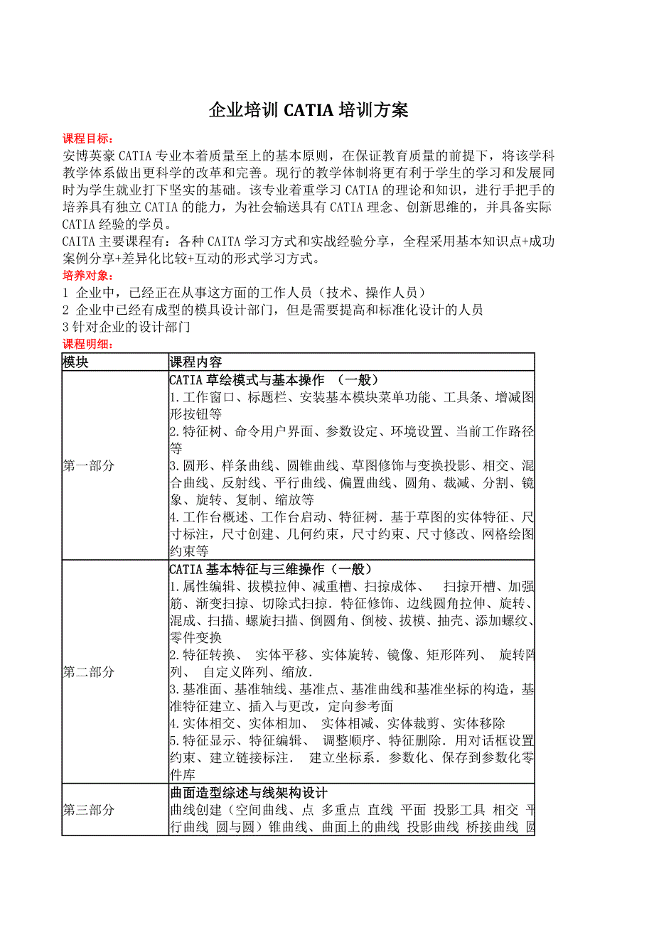 上海模具企业培训企业培训CATIA培训方案.doc_第1页