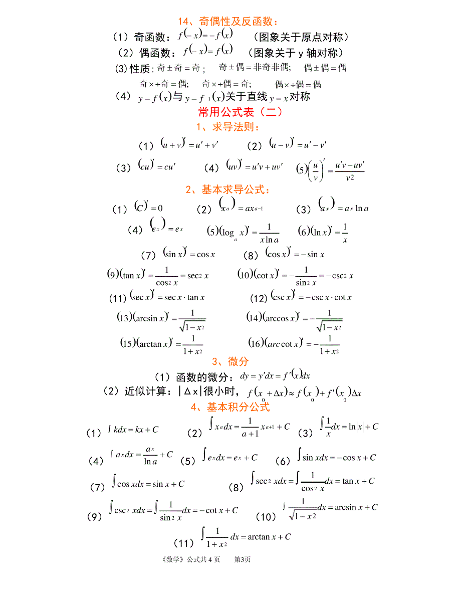 专插本数学常用公式表(考试必备)_第3页