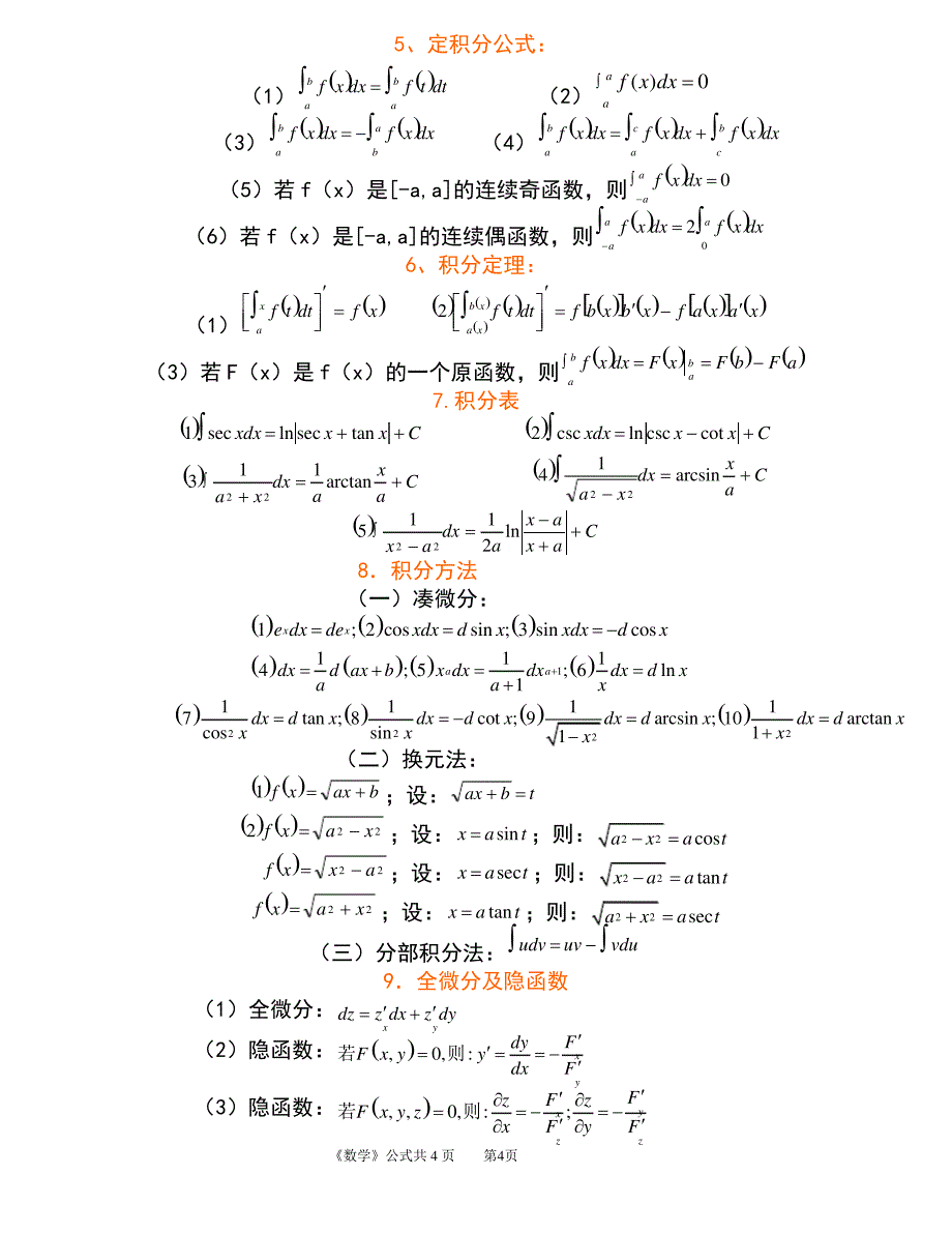 专插本数学常用公式表(考试必备)_第4页