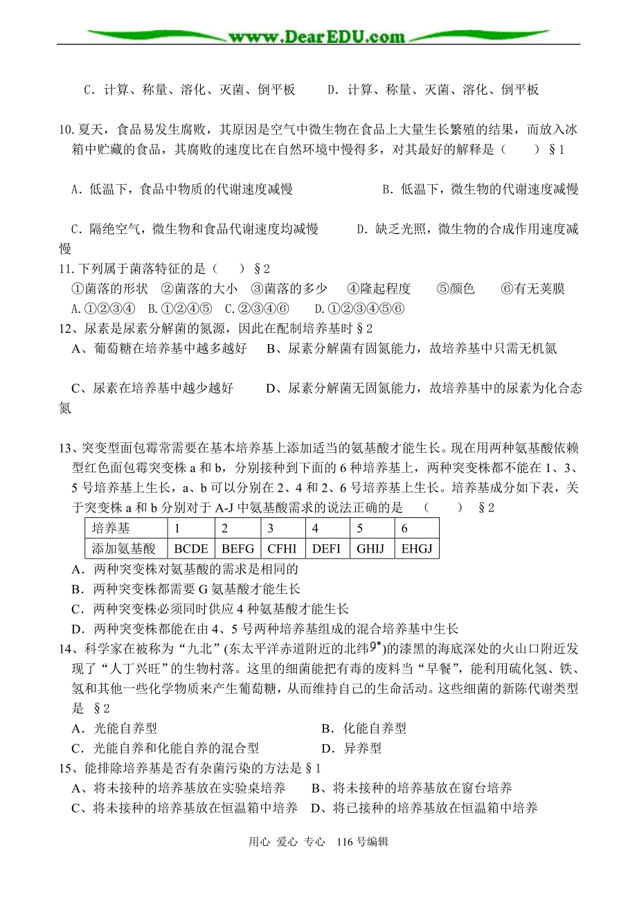 高二生物选修1专题2微生物的培养与应用测试题_第2页